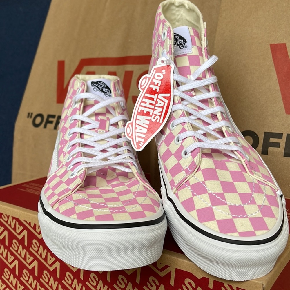 Vans Sk8-Hi Tapered Checkerboard Fchsapk/True White sneakers Men’s - Picture 8 of 16